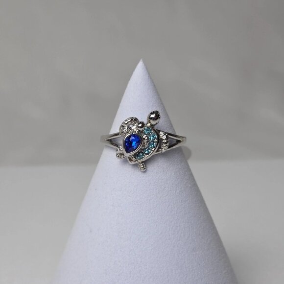 Fragrant Jewels Turtle-Duo Blue Crystal Ring Size 6 NEW - Picture 1 of 8